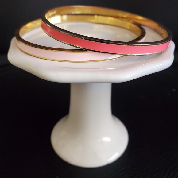 2 Kate Spade Pink Bangle Bracelets Hot to Trot & Toast of the Town Gold Plated - Picture 6 of 10